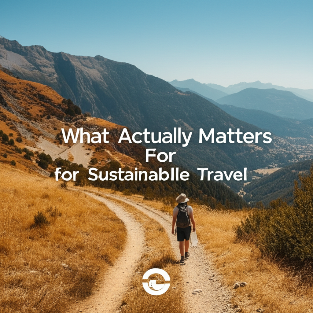 Professional blog header image for article titled: What Actually Matters for Sustainable Travel. High quality, relevant imagery, clean composition.