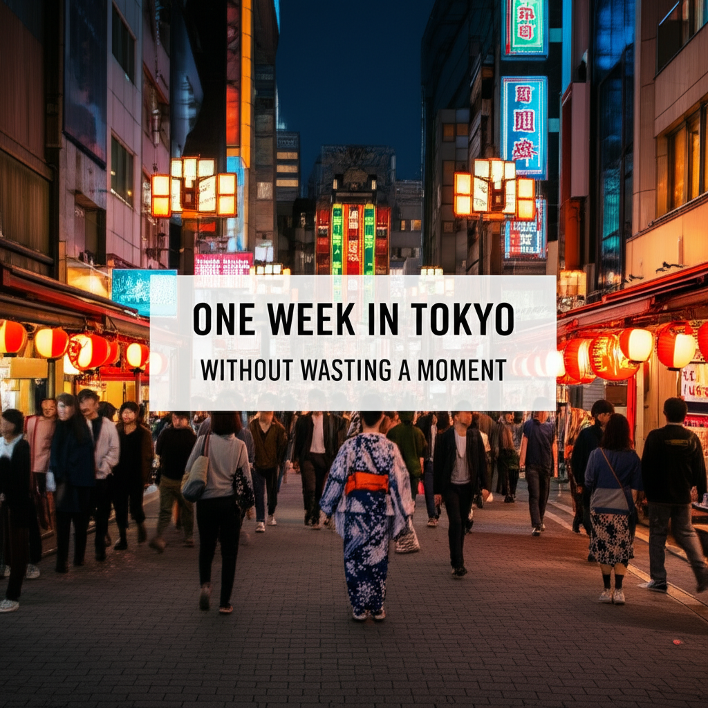 Professional blog header image for article titled: One Week in Tokyo Without Wasting a Moment. High quality, relevant imagery, clean composition.