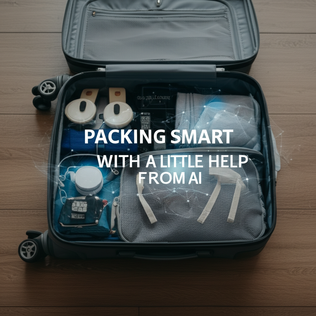 Professional blog header image for article titled: Packing Smart With a Little Help From AI. High quality, relevant imagery, clean composition.