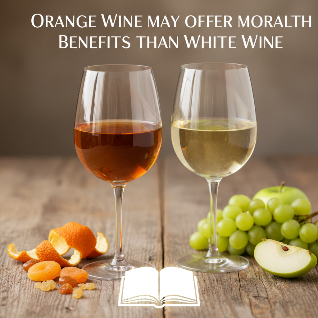 Professional blog header image for article titled: Orange Wine May Offer More Health Benefits Than White Wine. High quality, relevant imagery, clean composition.